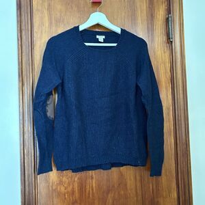 J Crew Factory Sweater Navy Blue Women's Warmspun Swingy Elbow Patch Small A9050